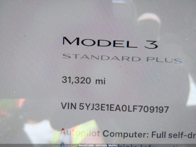 Aukcja sprzedaży 2020 Tesla Model 3 Standard Range Plus Rear-wheel Drive/standard Range Rear-wheel Drive, vin: 5YJ3E1EA0LF709197, numer aukcji: 43314289