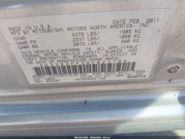 2011 MITSUBISHI GALANT 4A32B2FF5BE023786 Photo 8