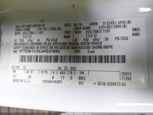 Ford F-150 Xl 2018 1FTEW1C50JKE31882 Image 9