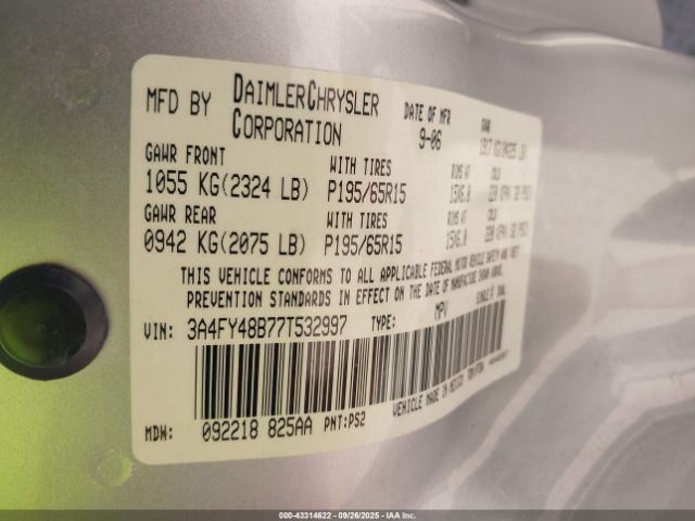 2007 CHRYSLER PT CRUISER 3A4FY48B77T532997 Photo 8