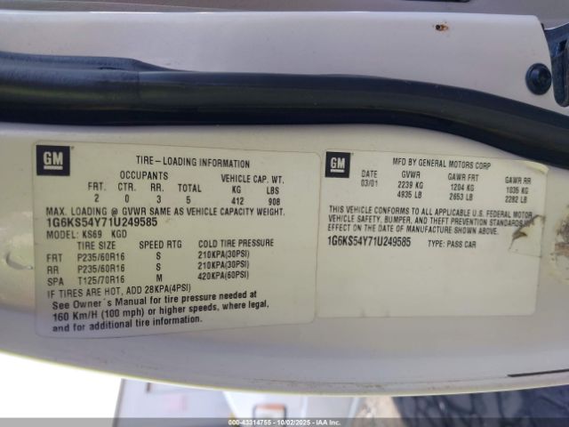 2001 CADILLAC SEVILLE 1G6KS54Y71U249585 Photo 8