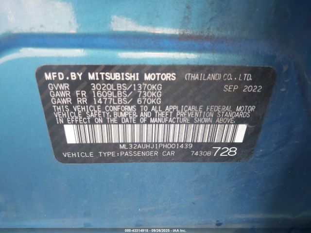 2023 MITSUBISHI MIRAGE ML32AUHJ1PH001439 Photo 8