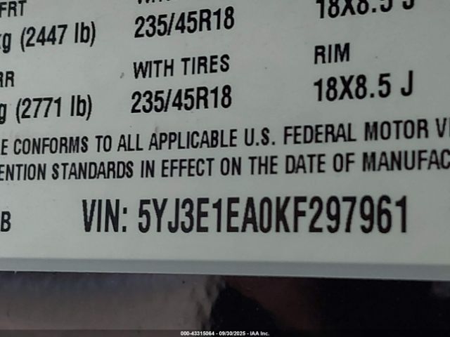 2019 TESLA MODEL 3 5YJ3E1EA0KF297961 Photo 8