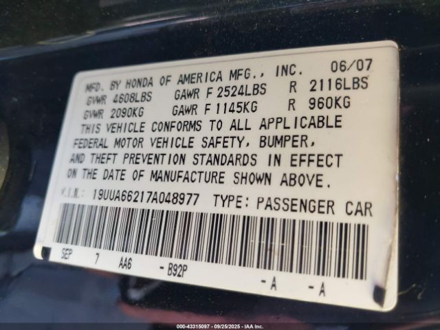 2007 ACURA TL 19UUA66217A048977 Photo 8