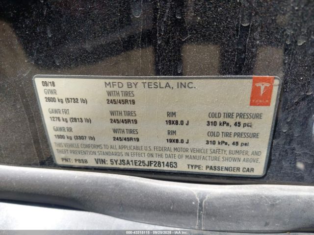 2018 TESLA MODEL S 5YJSA1E25JF281463 Photo 8