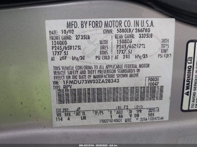 2003 FORD EXPLORER 1FMDU73W03ZA28343 Photo 8