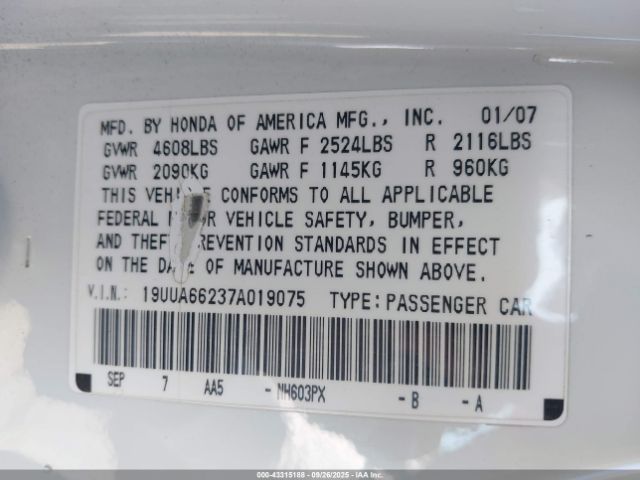 2007 ACURA TL 19UUA66237A019075 Photo 8