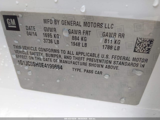 Chevrolet luw 2014 1G1JC5SH0E4199684 Image 9