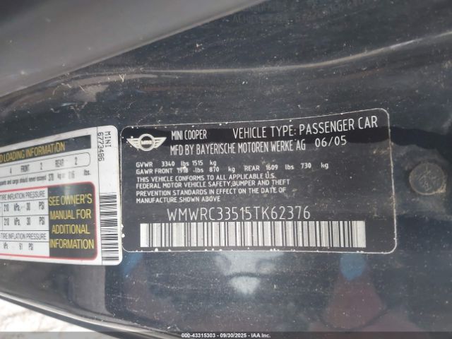 2005 MINI COOPER WMWRC33515TK62376 Photo 8