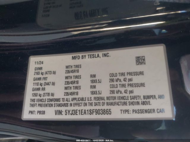 2025 TESLA MODEL 3 5YJ3E1EA1SF903865 Photo 8