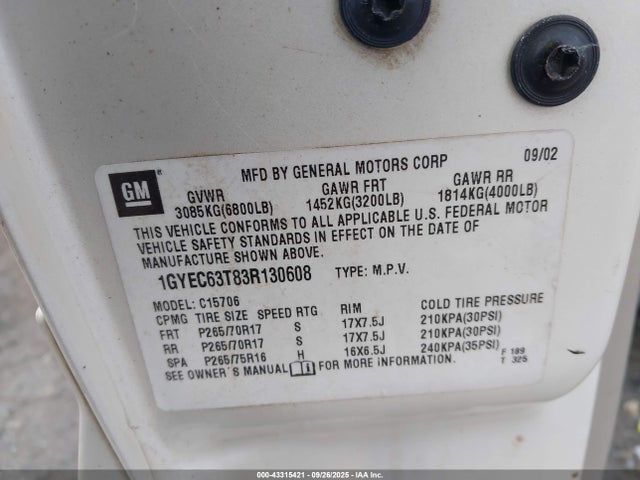 2003 CADILLAC ESCALADE 1GYEC63T83R130608 Photo 8