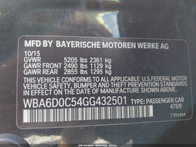 2016 BMW 640I GRAN COUPE WBA6D0C54GG432501 Photo 8