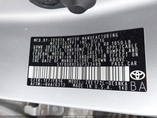 Toyota 2zr-fe 2016 5YFBURHE6GP523489 Image 9