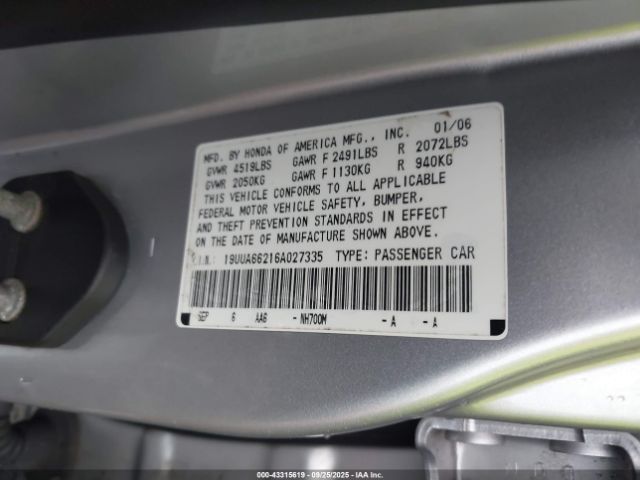 2006 ACURA TL 19UUA66216A027335 Photo 8