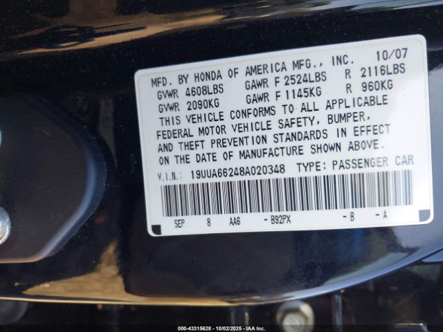 2008 ACURA TL 19UUA66248A020348 Photo 8