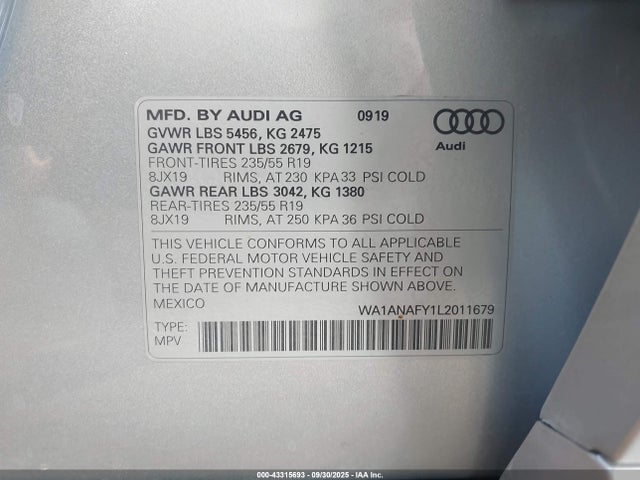 2020 AUDI Q5 WA1ANAFY1L2011679 Photo 8