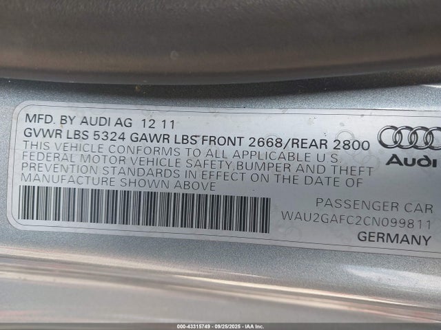 2012 AUDI A7 WAU2GAFC2CN099811 Photo 8