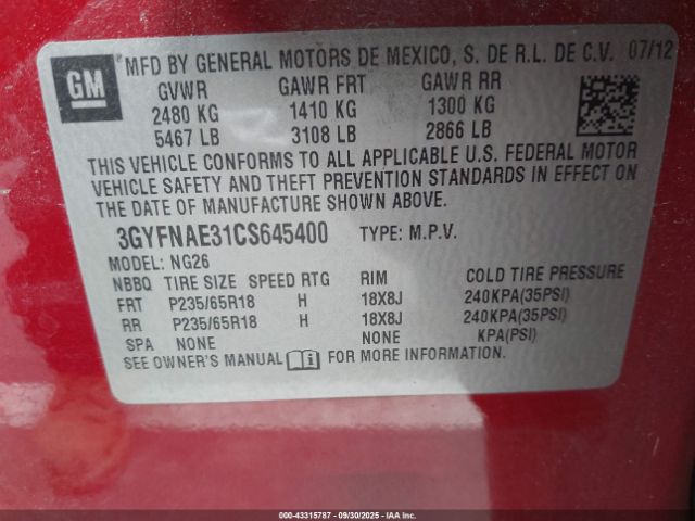 2012 CADILLAC SRX 3GYFNAE31CS645400 Photo 8