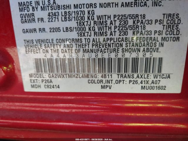 2014 MITSUBISHI OUTLANDER SPORT 4A4AR3AU0EE007305 Photo 8