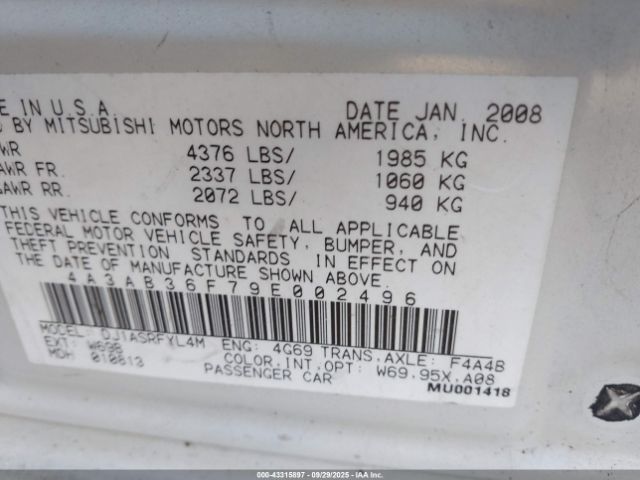 2009 MITSUBISHI GALANT 4A3AB36F79E002496 Photo 8