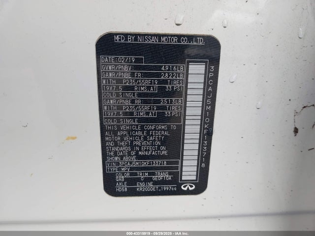 Infiniti 2019 2019 3PCAJ5M10KF133718 Image 9
