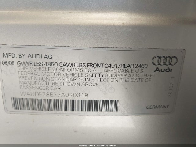 2007 AUDI A4 WAUDF78E77A020319 Photo 8