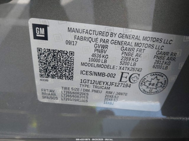 1GT12UEYXJF127194 GMC l5p - direct injection, duramax, gen 5, var 1