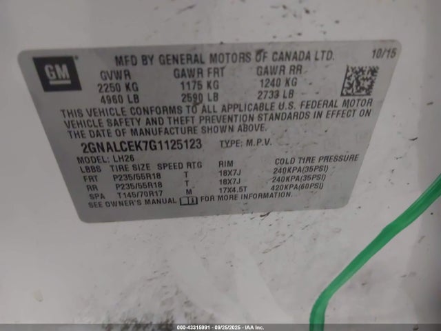 2GNALCEK7G1125123 Chevrolet lea - e85 max, aluminum