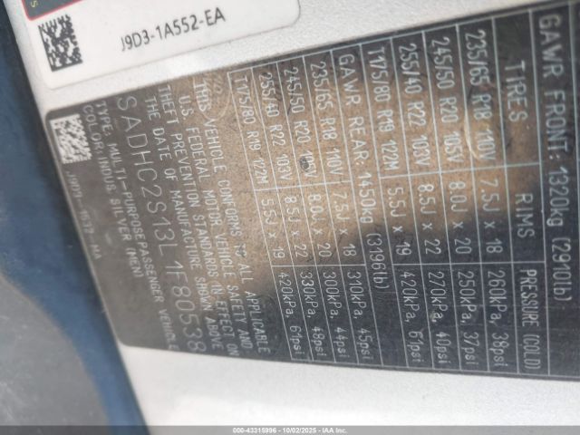 2020 JAGUAR I-PACE SADHC2S13L1F80538 Photo 8