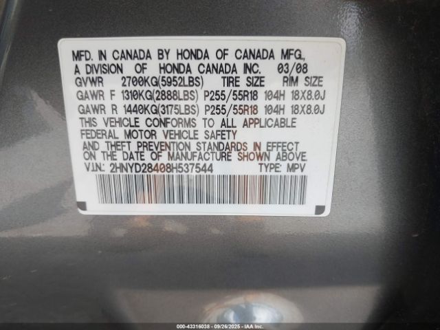2008 ACURA MDX 2HNYD28408H537544 Photo 8