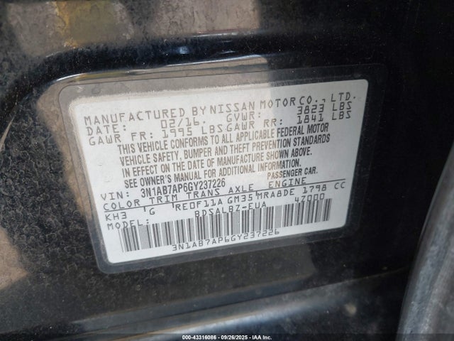 3N1AB7AP6GY237226 Nissan 2016