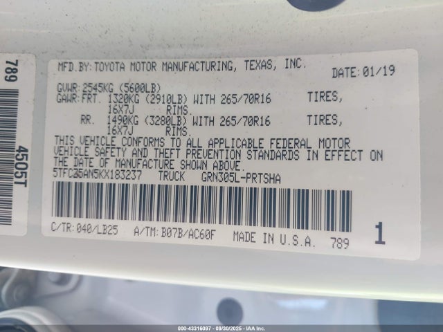 Toyota 2gr-fks 2019 5TFCZ5AN5KX183237 Image 9