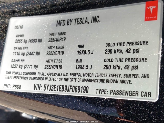 2018 TESLA MODEL 3 5YJ3E1EB9JF069190 Photo 8