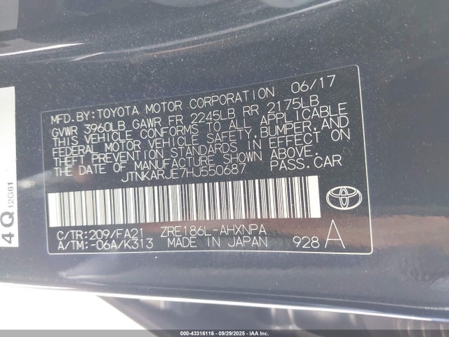 JTNKARJE7HJ550687 Toyota 2zr-fae