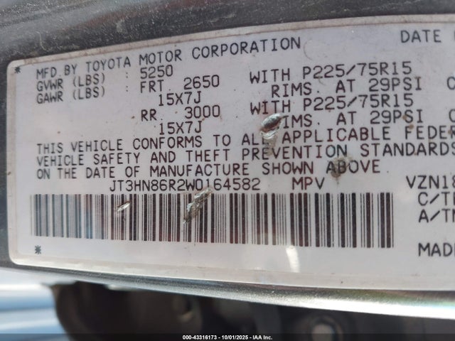 1998 Toyota 4runner Sr5 V6 მანქანა იყიდება აუქციონზე, vin: JT3HN86R2W0164582, აუქციონის ნომერი: 43316173