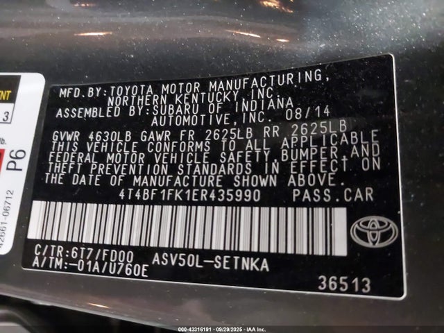 Toyota 2ar-fe 2014 4T4BF1FK1ER435990 Image 9