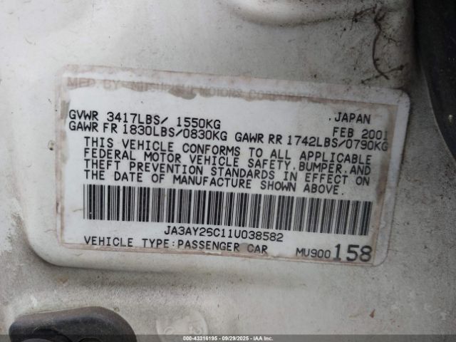 2001 MITSUBISHI MIRAGE JA3AY26C11U038582 Photo 8