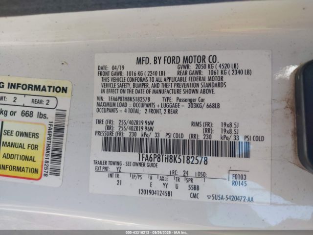 2019 FORD MUSTANG 1FA6P8TH8K5182578 Photo 8