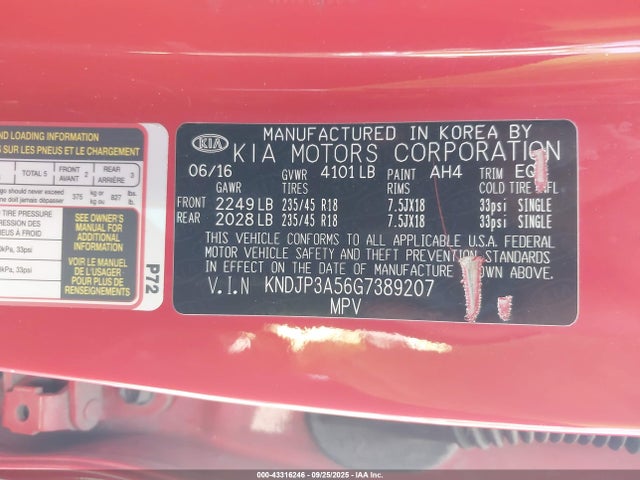 KNDJP3A56G7389207 KIA dohc gdi nu