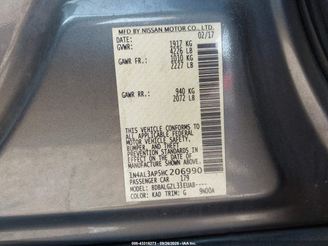 1N4AL3AP5HC206990 Nissan Altima 2.5 S