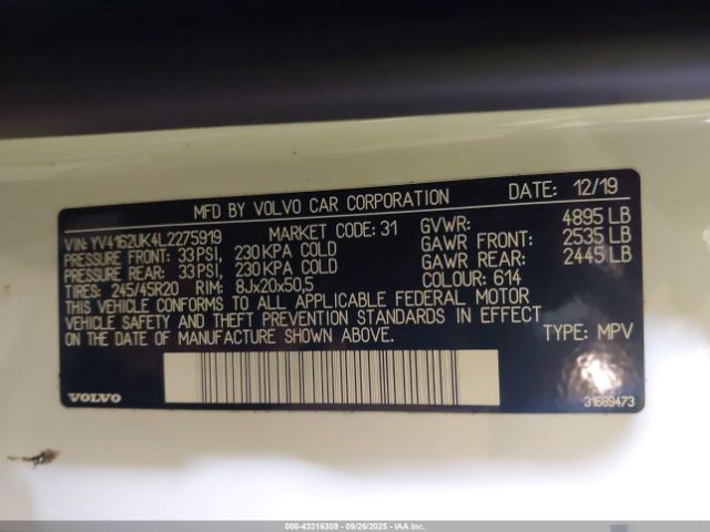 2020 VOLVO XC40 YV4162UK4L2275919 Photo 8