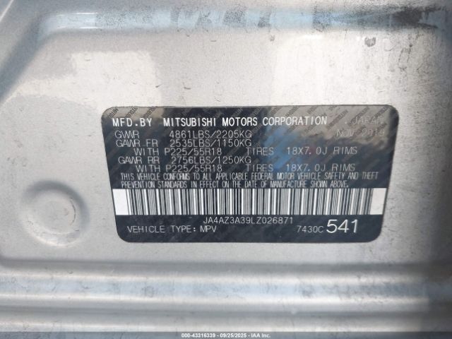 2020 MITSUBISHI OUTLANDER JA4AZ3A39LZ026871 Photo 8
