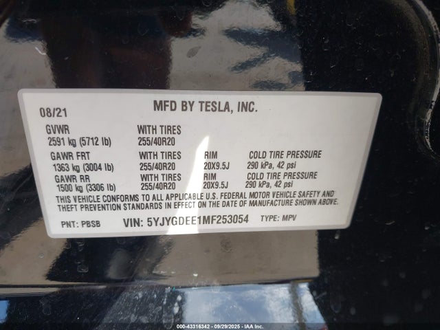 2021 TESLA MODEL Y 5YJYGDEE1MF253054 Photo 8