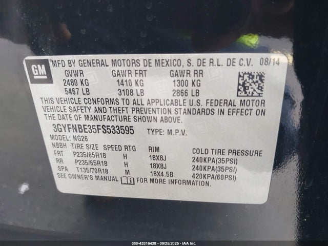 2015 CADILLAC SRX 3GYFNBE35FS533595 Photo 8