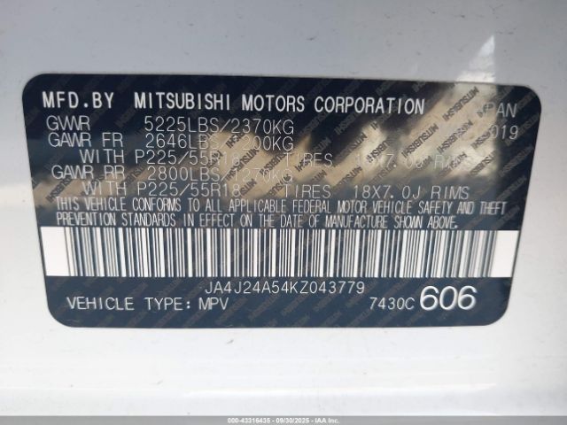 2019 MITSUBISHI OUTLANDER PHEV JA4J24A54KZ043779 Photo 8