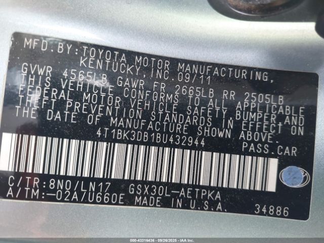 2011 TOYOTA AVALON 4T1BK3DB1BU432944 Photo 8