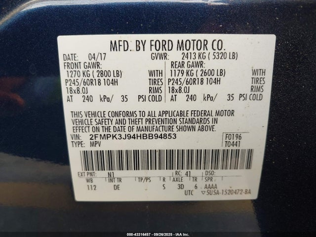 Ford 2.0l gtdi 2017 2FMPK3J94HBB94853 Image 9