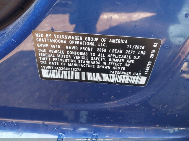 2016 VOLKSWAGEN PASSAT 1VWBT7A32GC016272 Photo 8