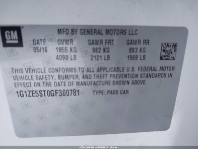 1G1ZE5ST0GF300781 Chevrolet lfv - di: direct injection, vvt, gen1 gmna