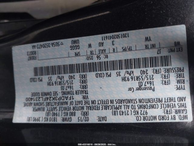 2015 FORD FOCUS 1FADP3K24FL231400 Photo 8